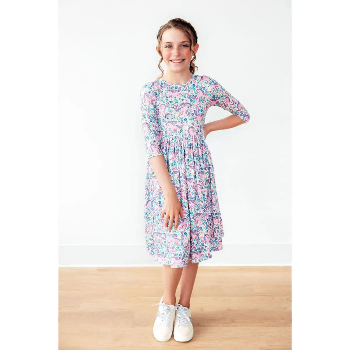 Head in the Clouds 3/4 Sleeve Pocket Twirl Dress - Mila & Rose ®