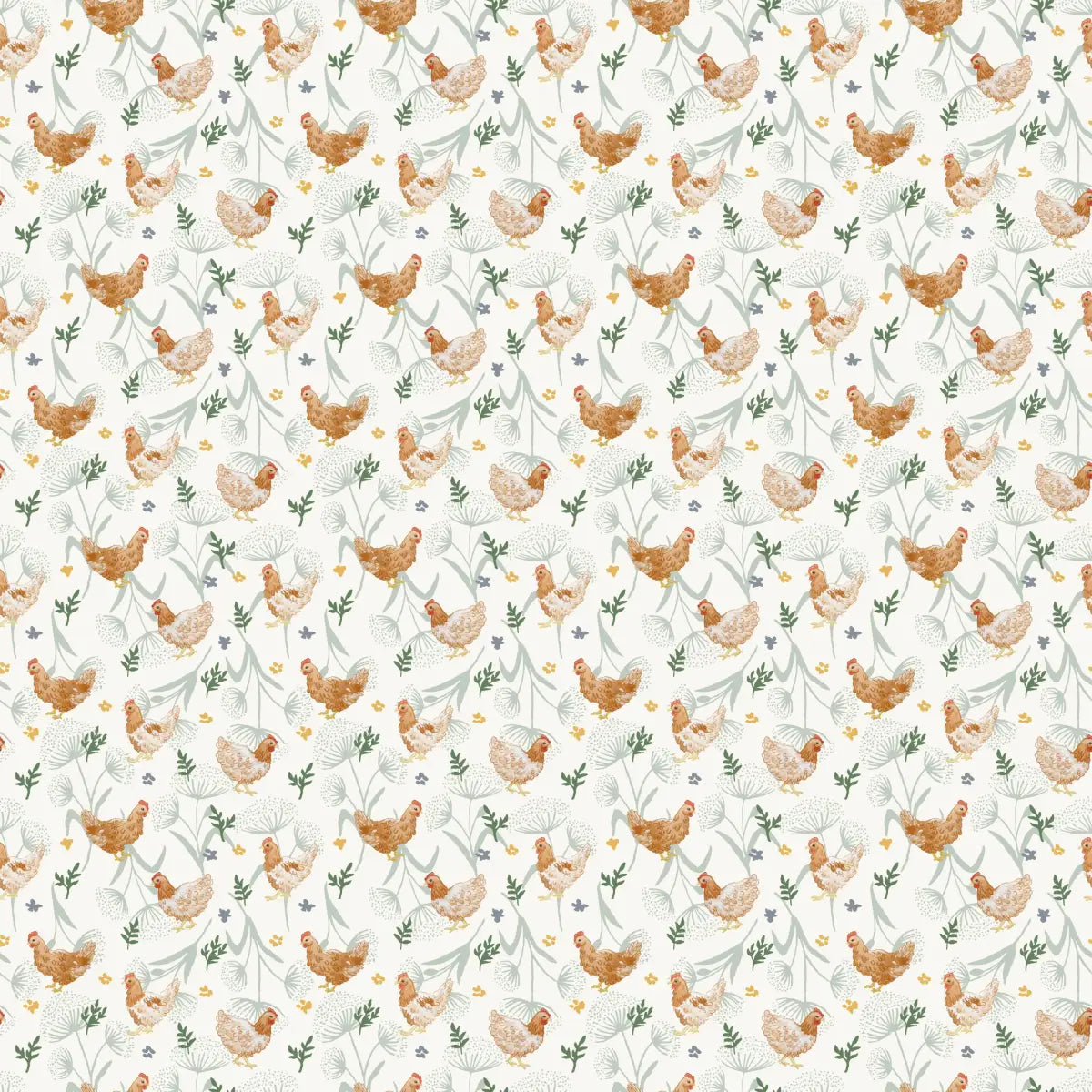Henrietta Wallpaper - Little Chickens - by Fede Volpato - Sample 1 foot by 1 foot / White - Loomwell Home Goods