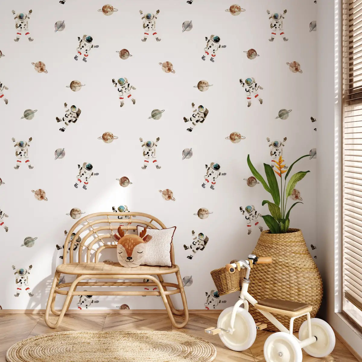 Herbert Wallpaper - Astronauts in Space for Kids - Watercolor - Loomwell Home Goods