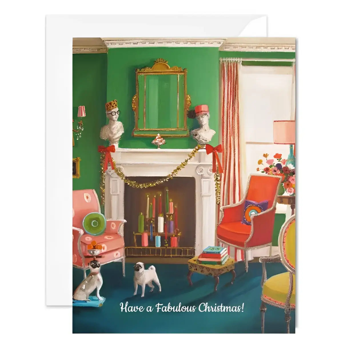 Holiday Card - Have a Fabulous Christmas Pug Dogs - Janet Hill - JANET HILL STUDIO