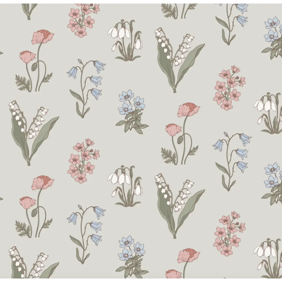 Holly Wallpaper - Pastel Garden - by Anna H Design - Sample 1 foot by 1 foot / Light - Loomwell Home Goods
