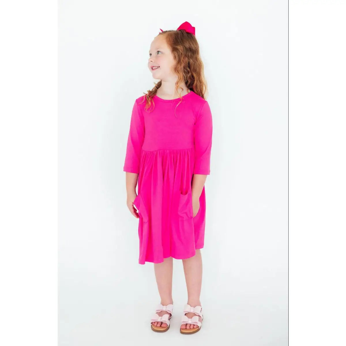 Hot Pink 3/4 Sleeve Pocket Twirl Dress - Mila & Rose ®
