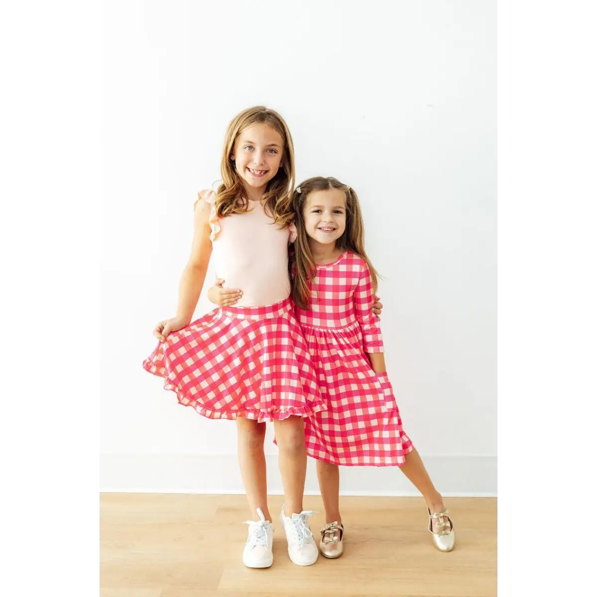 Pocket Twirl Dress - Hot Pink Gingham 3/4 Sleeve - Mila & Rose ®