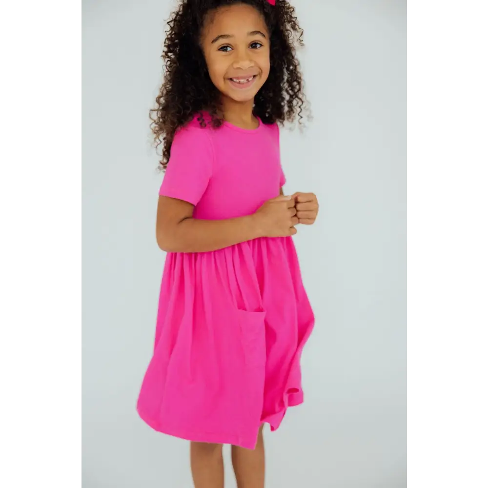 Hot Pink S/S Pocket Twirl Dress - Mila & Rose ®