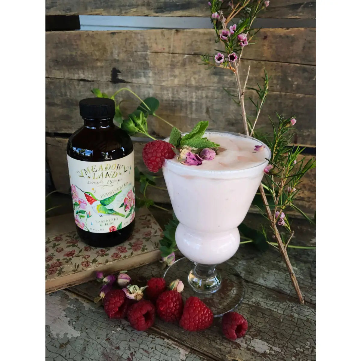 Hummingbird Simple Syrup - Raspberries & Rose - Water Tea or Cocktails - Meadowland Syrup