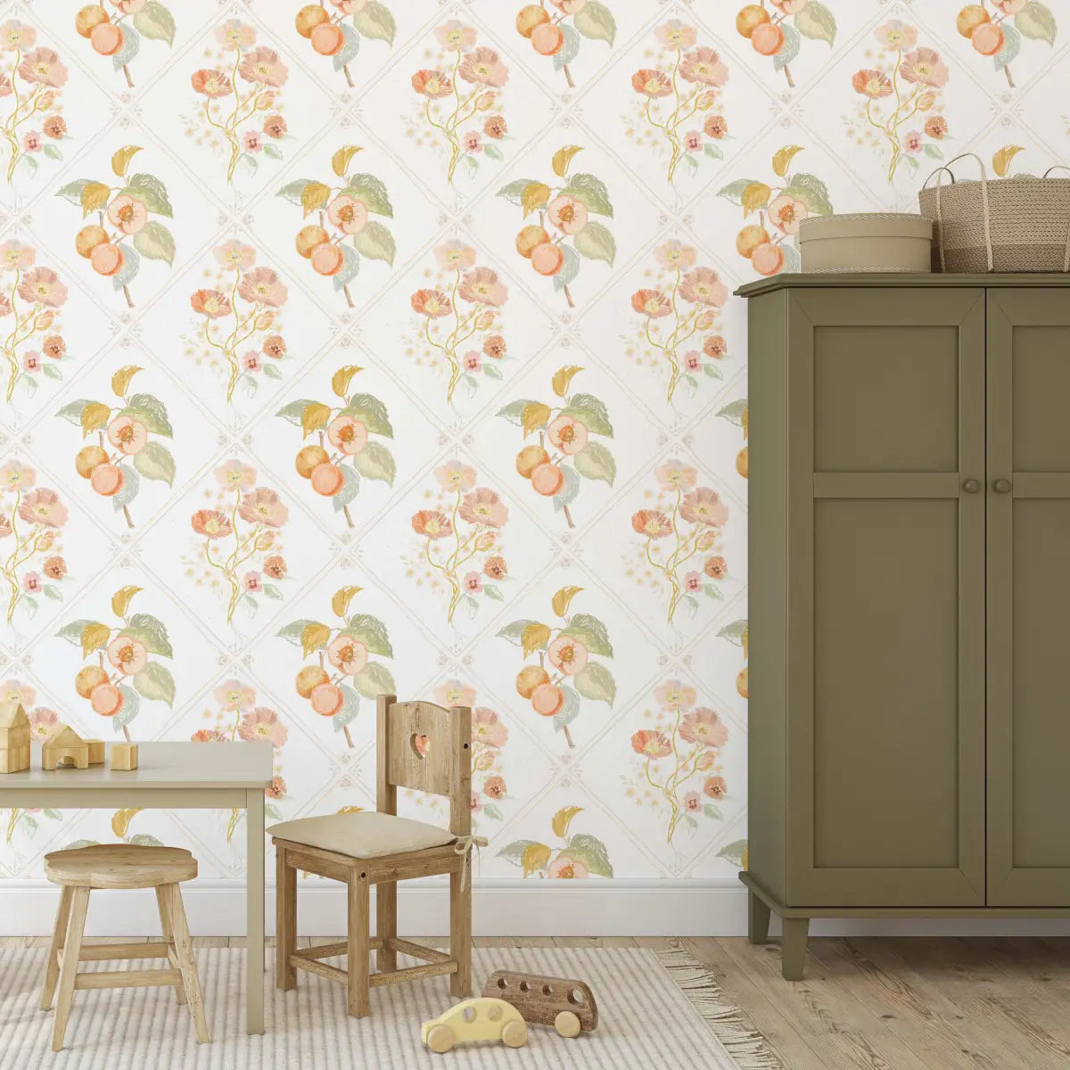 Ingrid Wallpaper - Peaches and Poppies - by Celeste Clark - Loomwell Home Goods