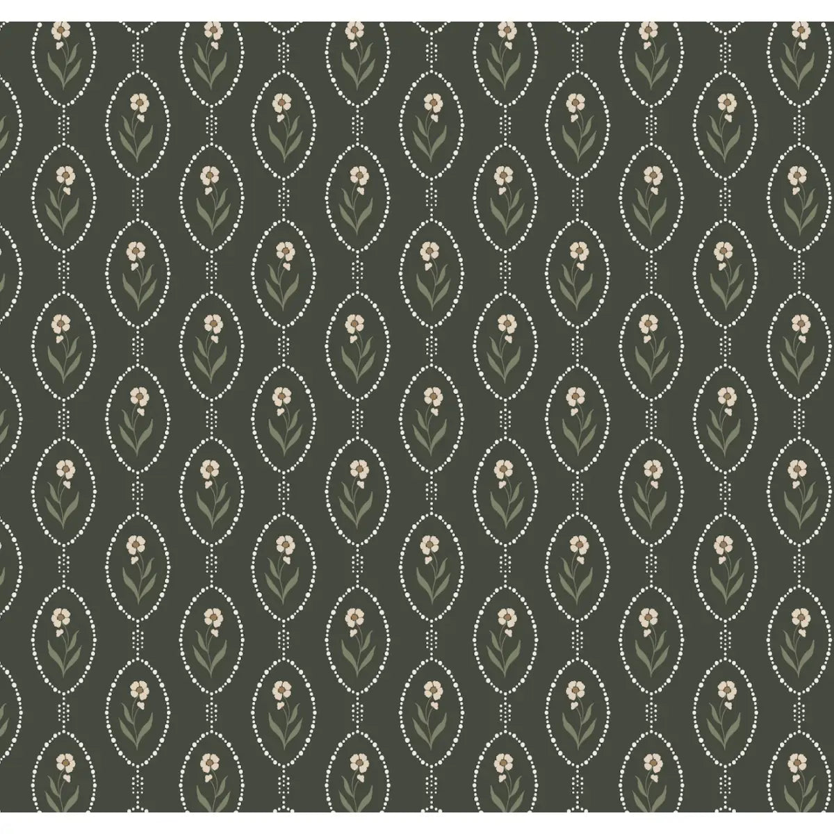 Isabella Wallpaper - Tiny Framed Flowers - by Lisee Ree - Sample 1 foot by 1 foot / Charcoal - Loomwell Home Goods