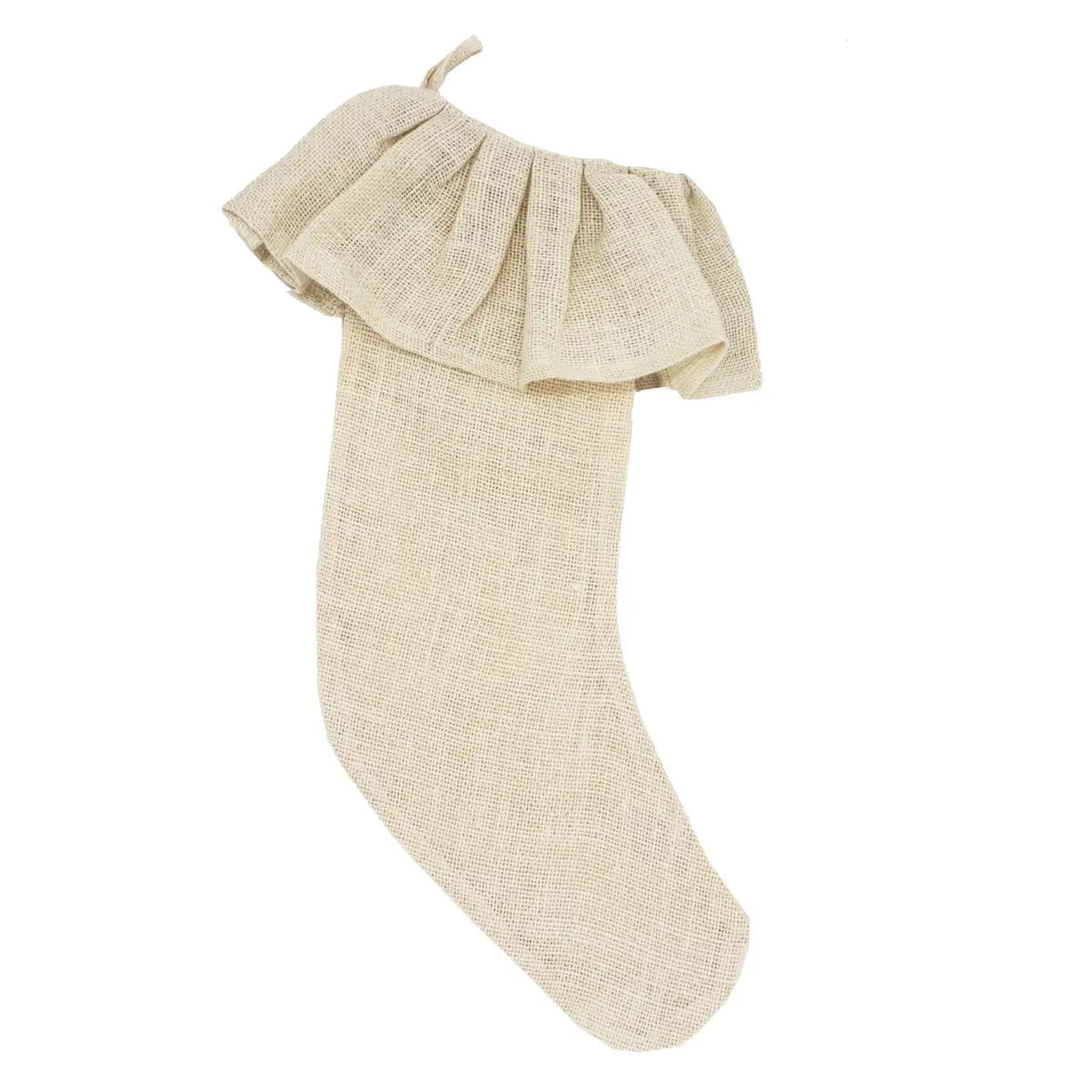 Ivory Ruffle Burlap Christmas Stocking - Fennco Styles