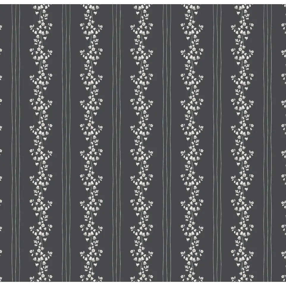 Janie Wallpaper - Floral Stripe - by Astrid Blanchard - Sample 1 foot by 1 foot / Charcoal - Loomwell Home Goods