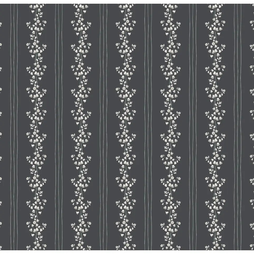 Janie Wallpaper - Floral Stripe - by Astrid Blanchard - Sample 1 foot by 1 foot / Charcoal - Loomwell Home Goods