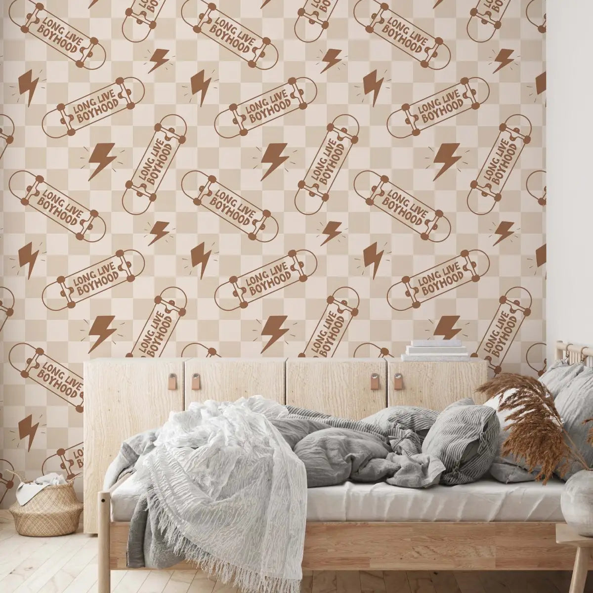 Jax Wallpaper - Skateboard and Checkerboard - Loomwell Home Goods