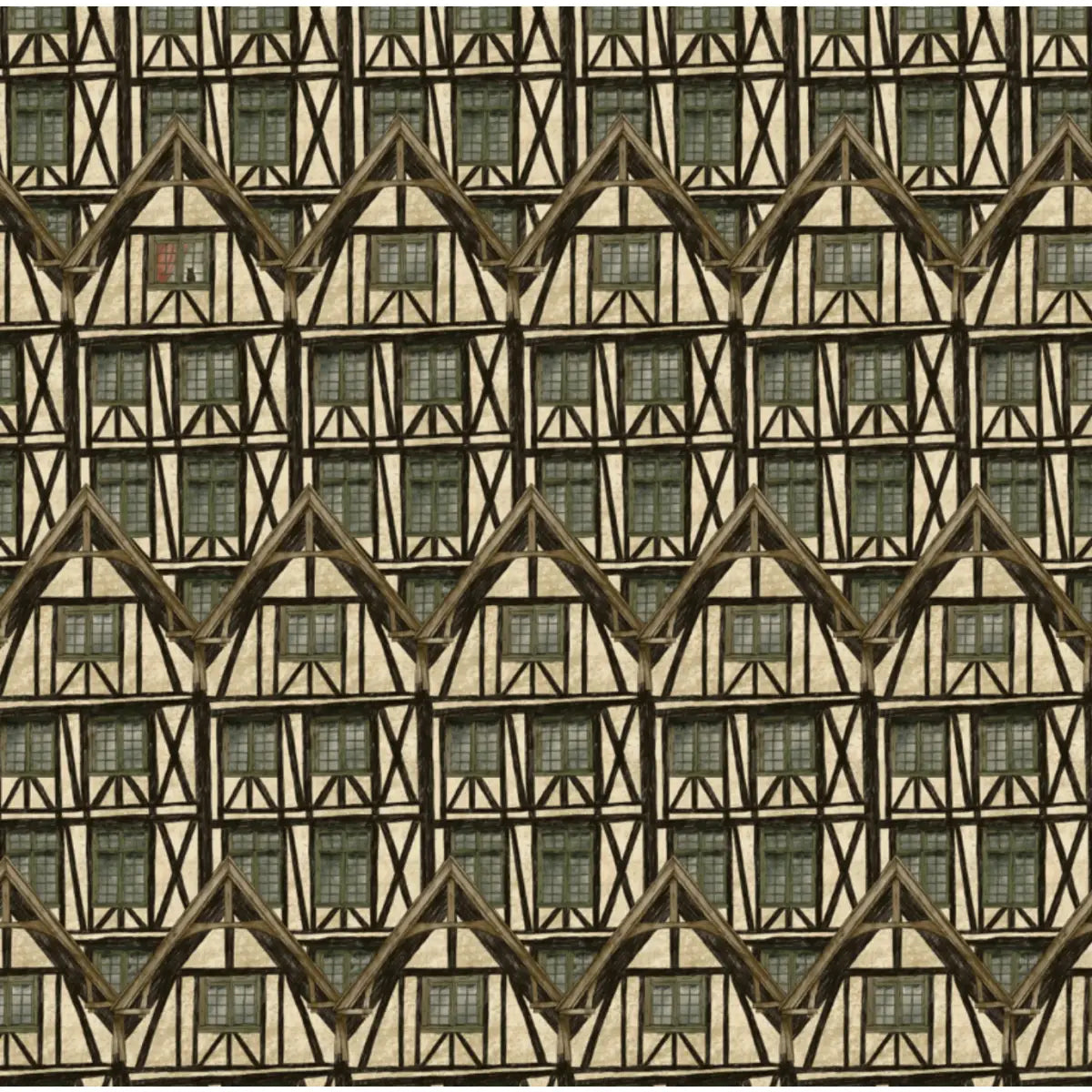 John Wallpaper - Fachwerk or Tudor Houses - by Karin Beatrice Levin - Sample 1 foot by 1 foot / Green - Loomwell Home
