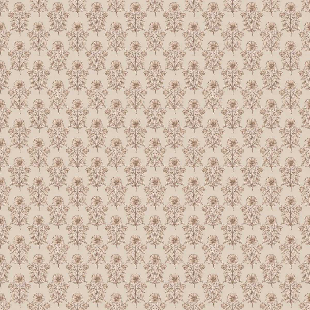 Jones Wallpaper - Block Print Floral - by Taddy Mikelaites - 2 feet by 9 feet / Neutral / Large - Loomwell Home Goods