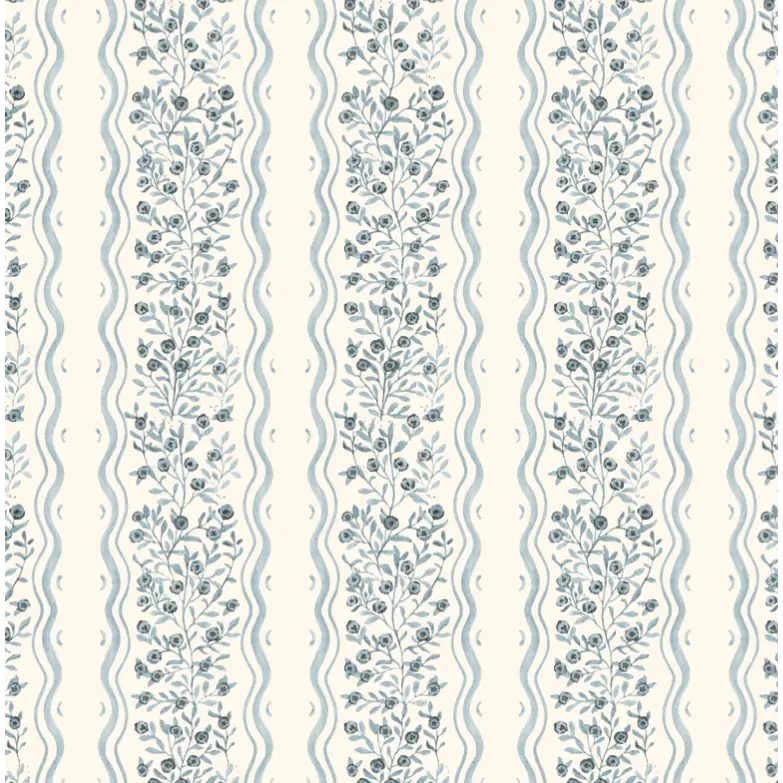 Jovy Wallpaper - Petite Floral Cottage Stripe - by Luna Pictata - Sample 1 foot by 1 foot / Blue / Small - Loomwell