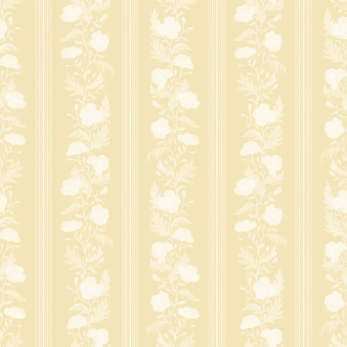 Juliet Wallpaper - Floral Stripe - by RNM Arts - Sample 1 foot by 1 foot / Yellow - Loomwell Home Goods