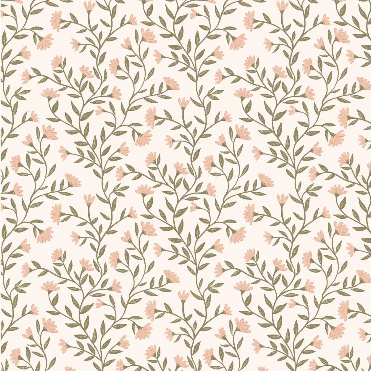 Kali Wallpaper - Floral Vine - by Jackie Jean Design - Sample 1 foot by 1 foot / Peach / Small Scale - Loomwell Home