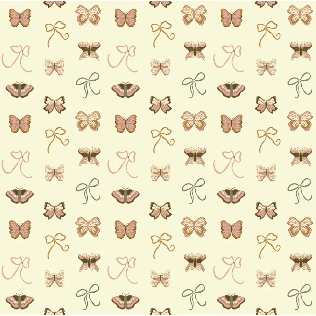 Kaylor Wallpaper - Bows and Butterflies - by Leah Jo Design - Sample 1 foot by 1 foot / Pink - Loomwell Home Goods