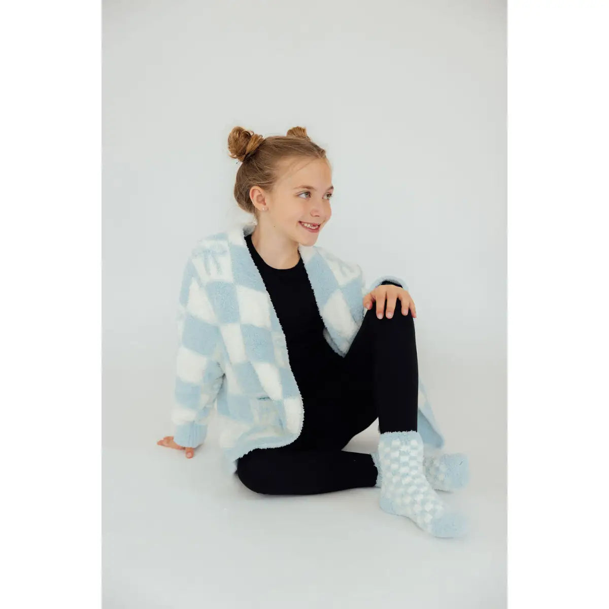 Kids Cozy Socks - Light Blue Checker - Mila & Rose ®