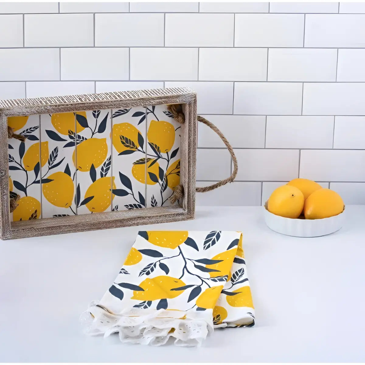 Kitchen Tea Towel - Lemons with Ruffle - 17x24 - Adams & Co.