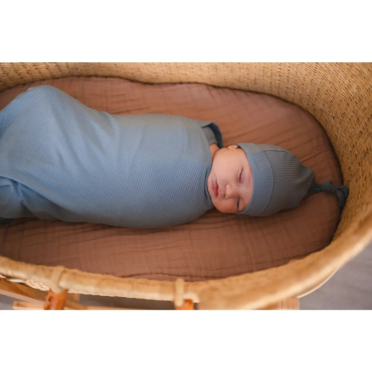 Knot Hat - Arona Blue Ribbed - Harp Angel Boutique