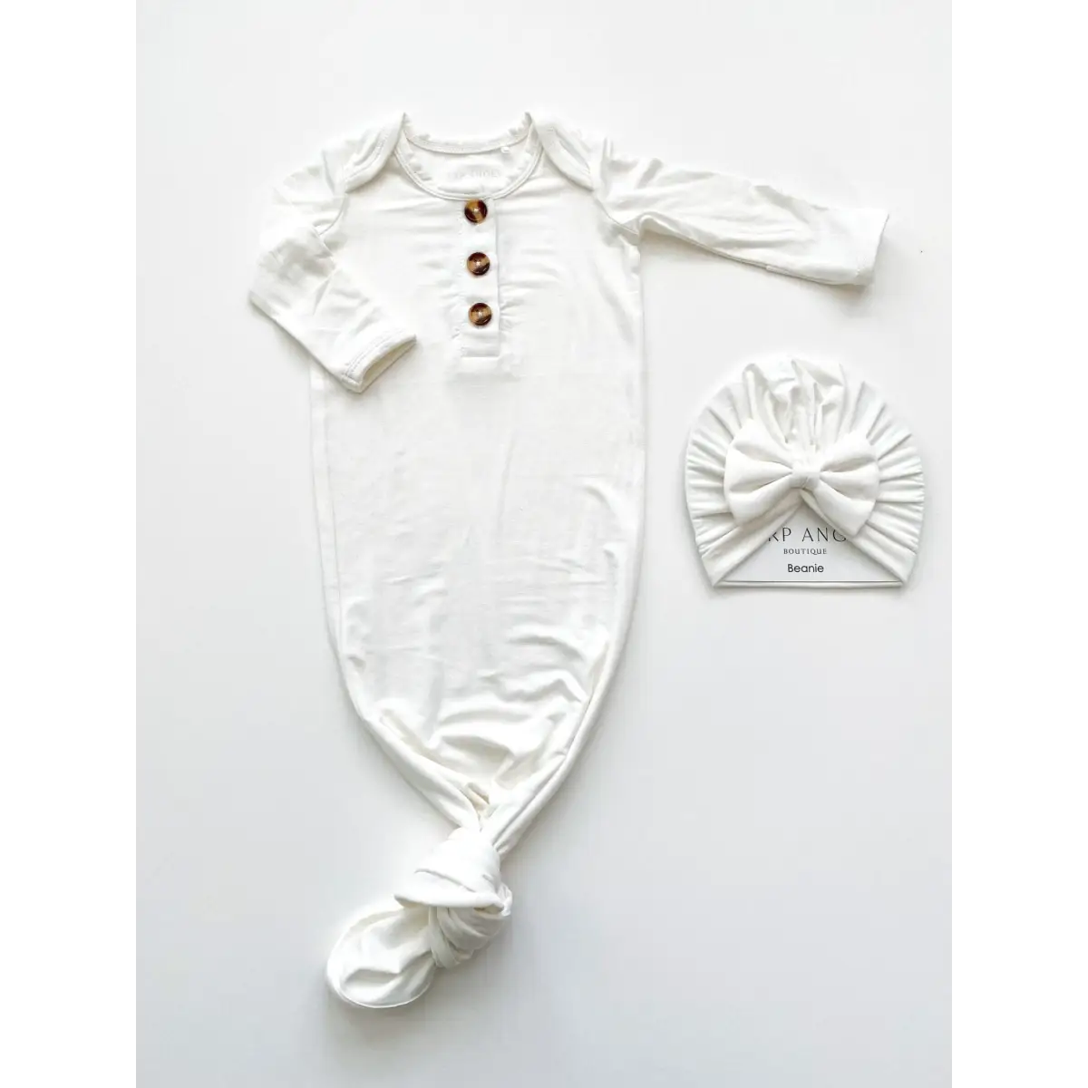 Knotted Baby Gown - White - Gown + Bow Knot Turban - Harp Angel Boutique