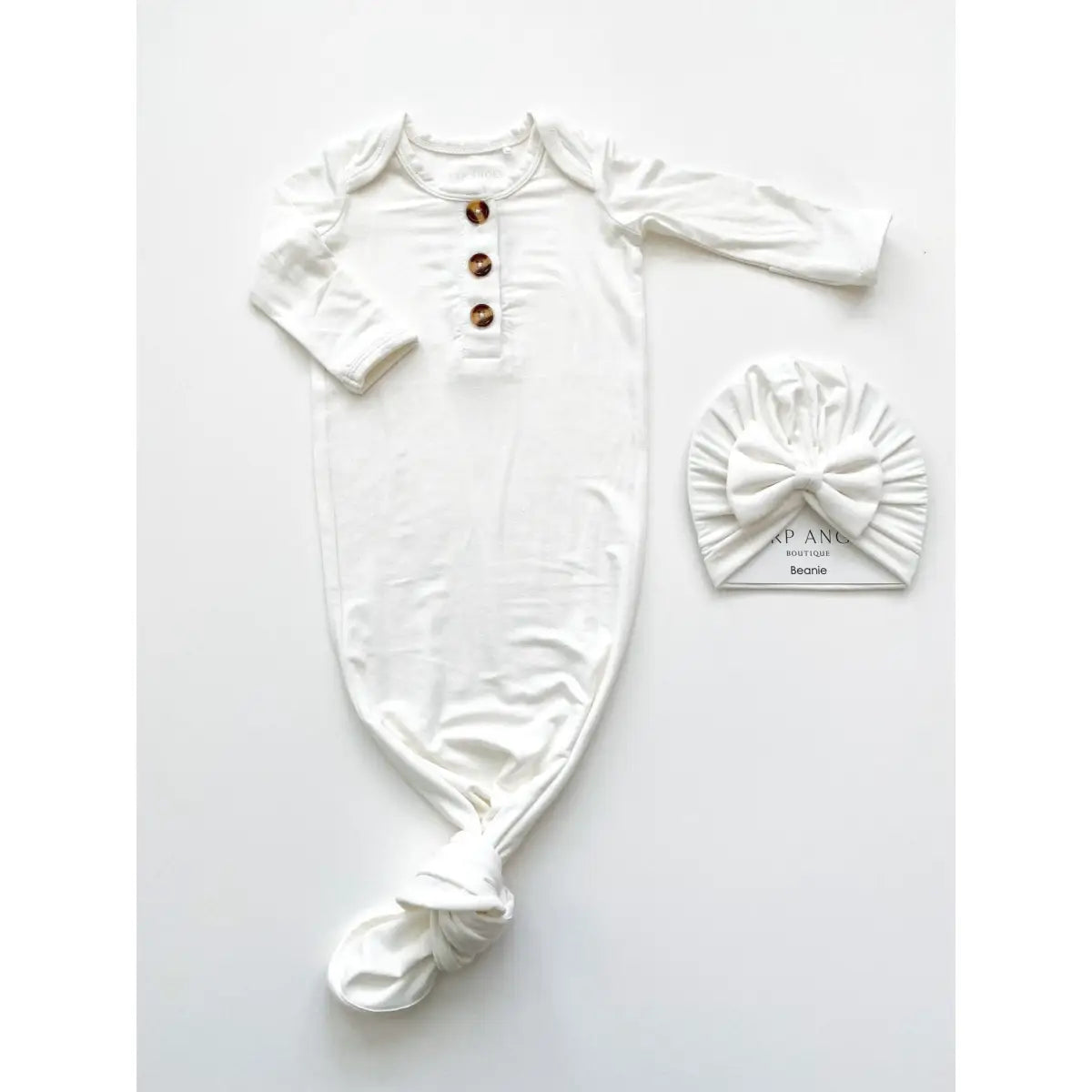 Knotted Baby Gown - White - Gown + Bow Knot Turban - Harp Angel Boutique
