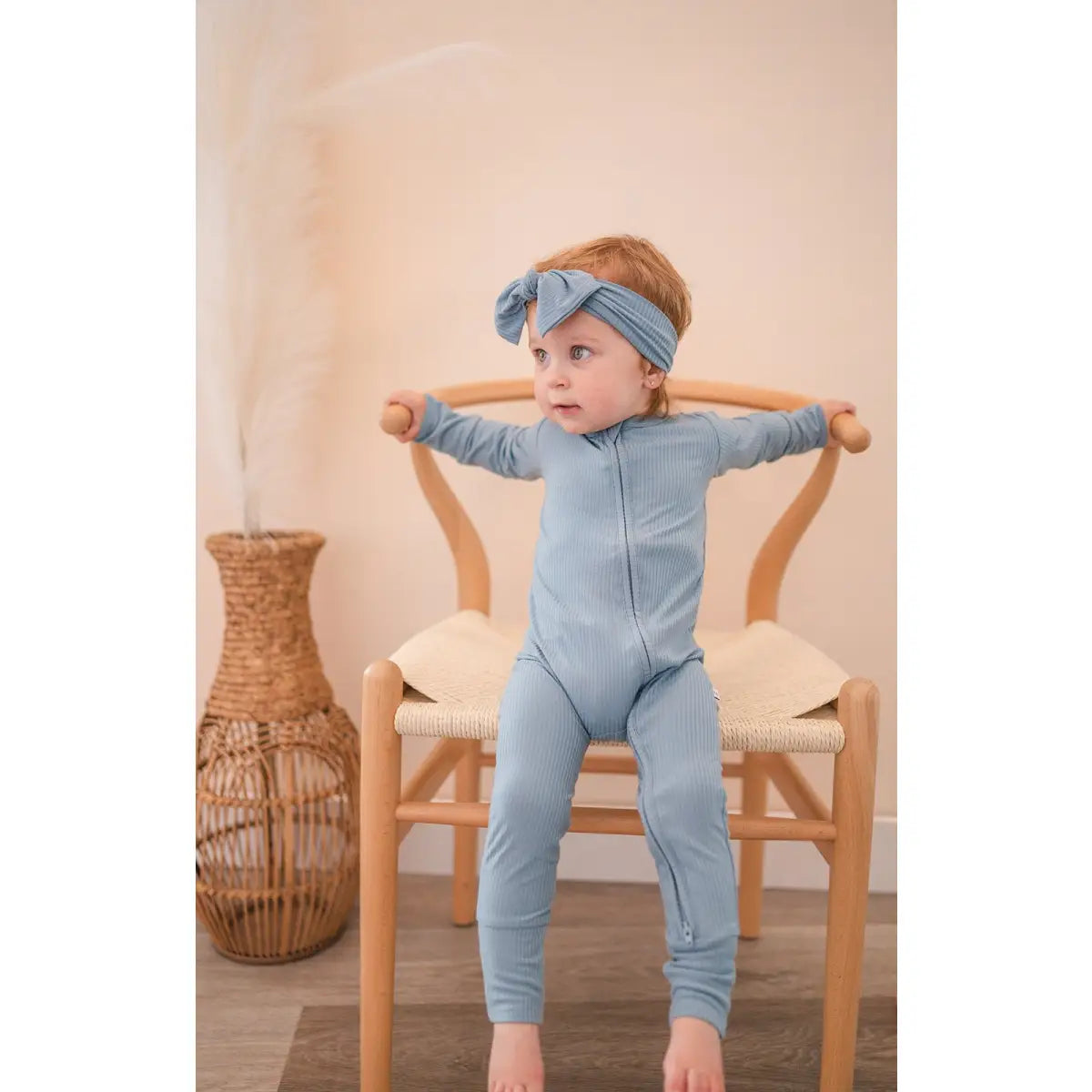 Knotted Headband - Arona Blue Ribbed - Harp Angel Boutique