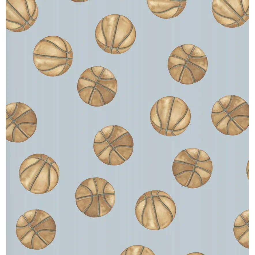 Knox Wallpaper - Basketball - by Hailey Kiefer - Sample 1 foot by 1 foot / Light Blue - Loomwell Home Goods