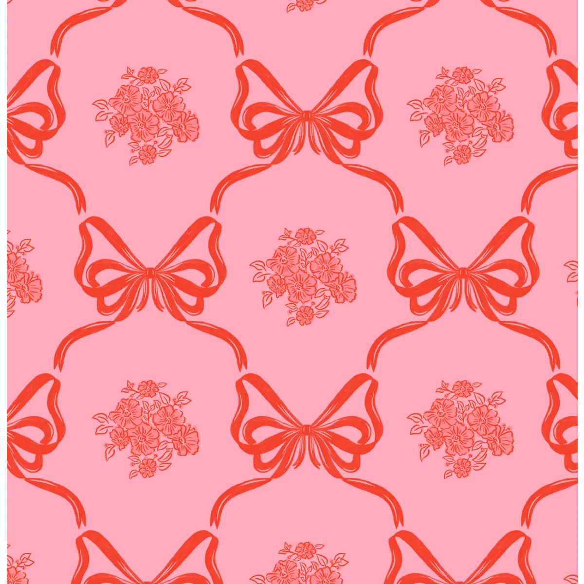 Lacey Wallpaper - Bows and Bouquets - by The Beau Studio - Sample 1 foot by 1 foot / Red and Pink - Loomwell Home Goods