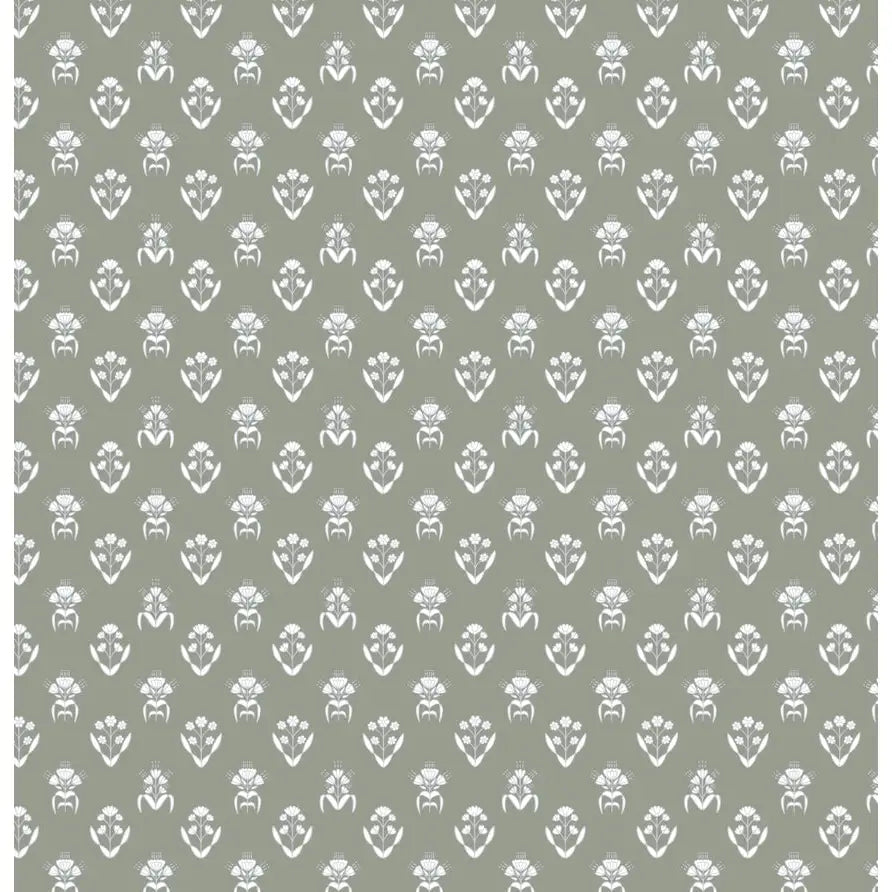 Laina Wallpaper - Petite Floral Block Print - by Quirky Paisley Designs - Sample 1 foot by 1 foot / Olive - Loomwell