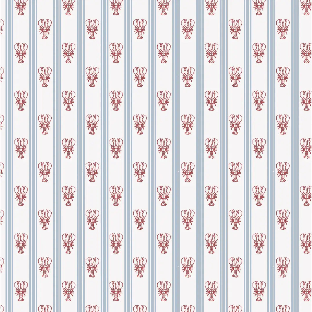 Landon Wallpaper - Lobster Cottage Stripe - by Studio Stephie - Sample 1 foot by 1 foot / Red and Blue - Loomwell Home