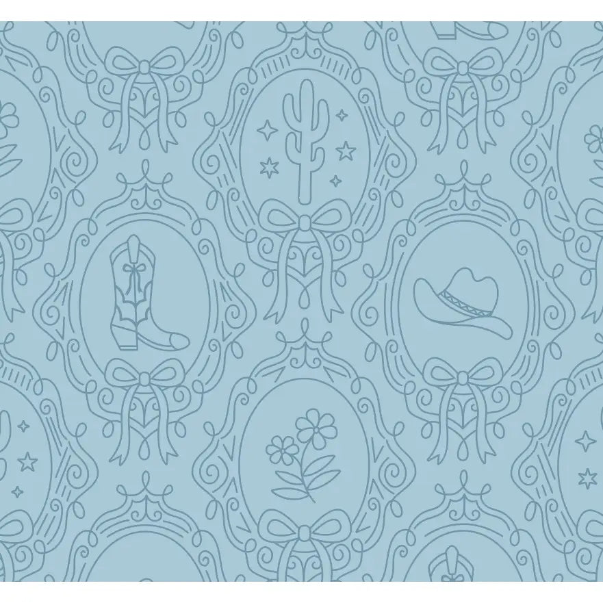 Laramie Wallpaper - Cowgirl Portraits - by Danielle Chandler Design - 2 feet by 12 feet / Blue / Large - Loomwell Home