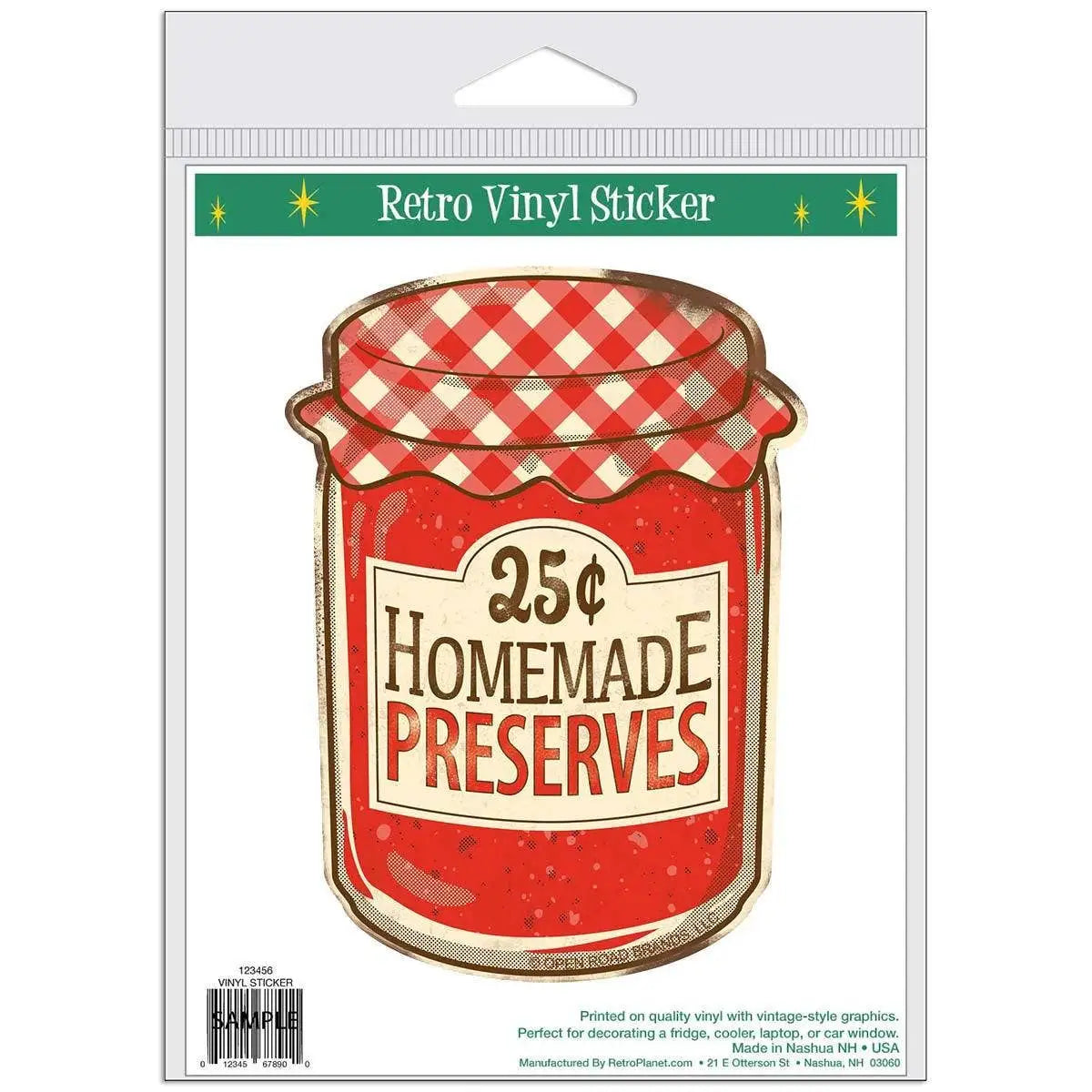 Large Vinyl Sticker - Homemade Preserves Jam Jar - RetroPlanet
