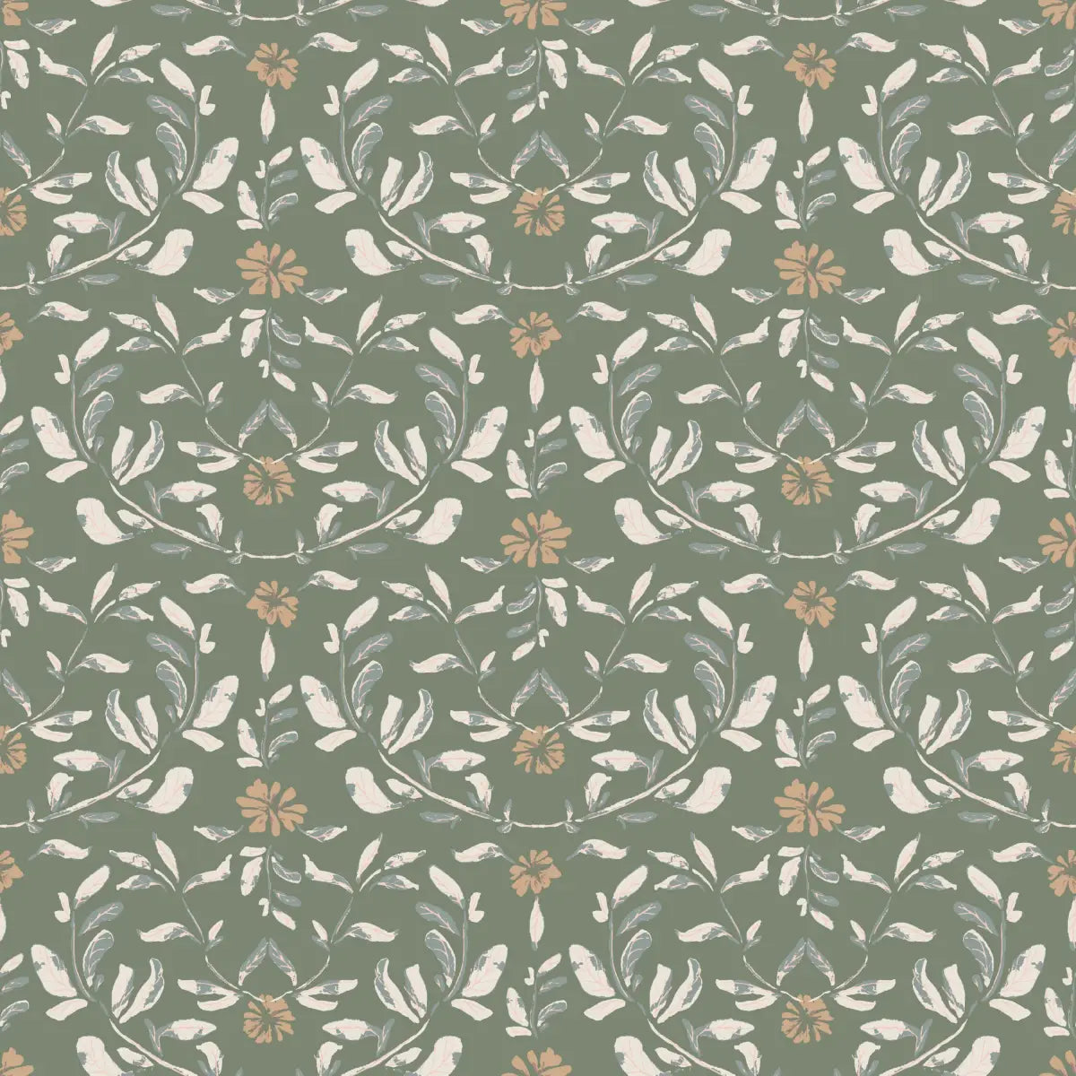 Laurie Wallpaper - Flowers Block Print - by Creating to Love - Sample 1 foot by 1 foot / Green - Loomwell Home Goods