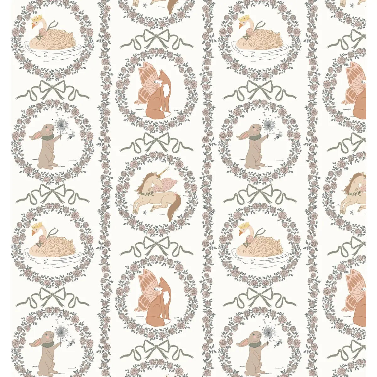 Layce Wallpaper - Fairyland Unicorn Fox Bunny for Kids - by Painted Hawk Design - Sample 1 foot by 1 foot / Green
