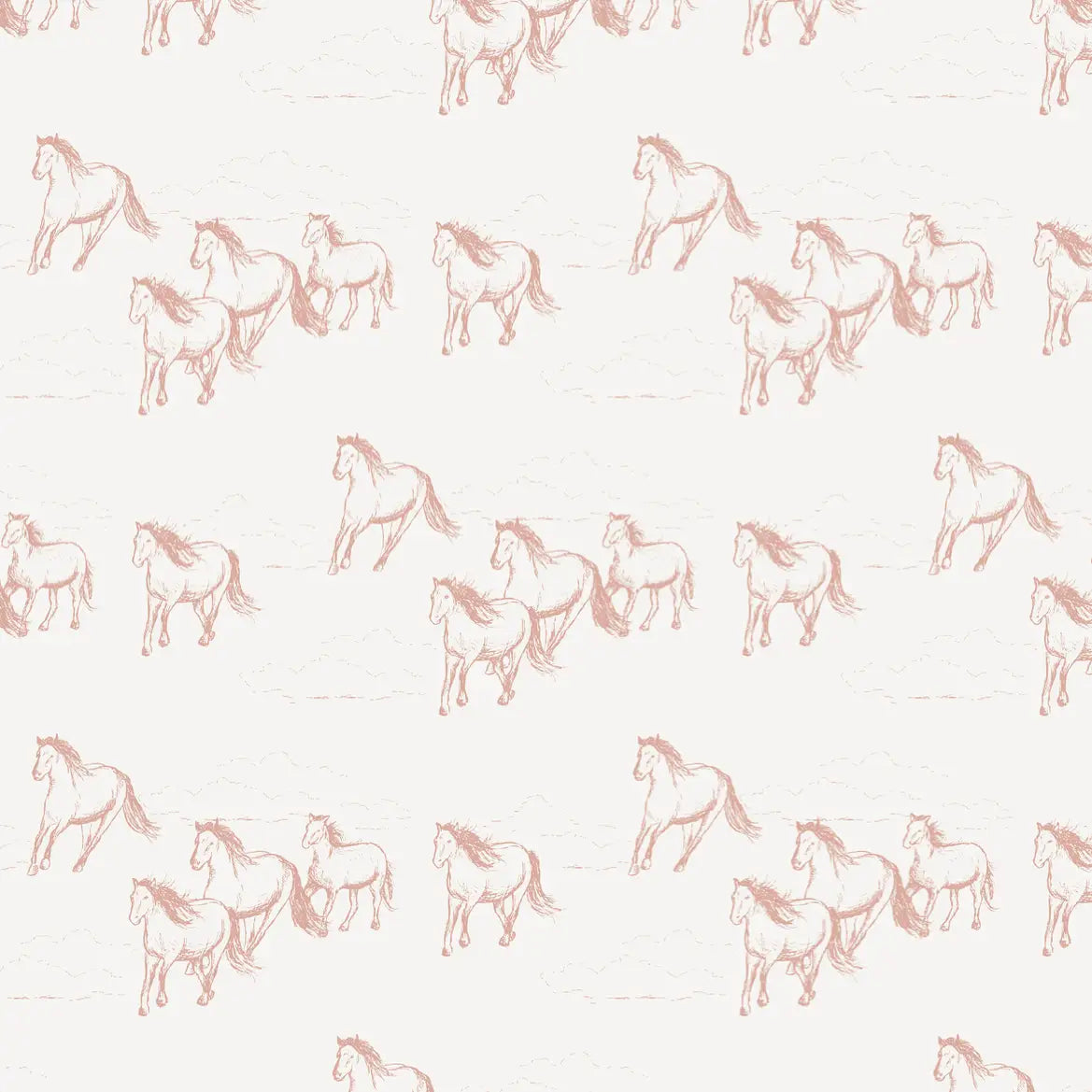 Leander Wallpaper - Horses Galloping for Kids - by Rose Lindo - Sample 1 foot by 1 foot / Pink - Loomwell Home Goods