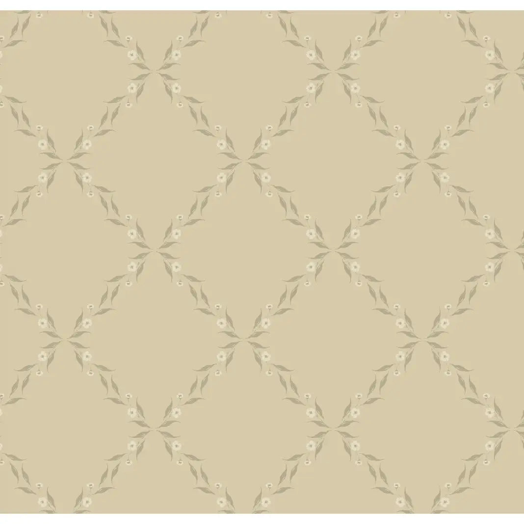 Leela Wallpaper - Subtle Floral Diamond Pattern - by Katie Burt Art - Sample 1 foot by 1 foot / Yellow - Loomwell Home