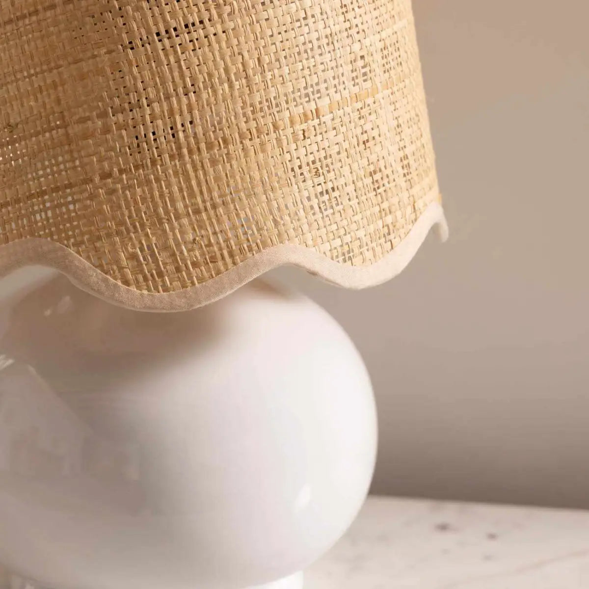 Light Beige Table Lamp with Scalloped Shade - 13’’H x 8’’W x 8’’D - Boutique Rugs