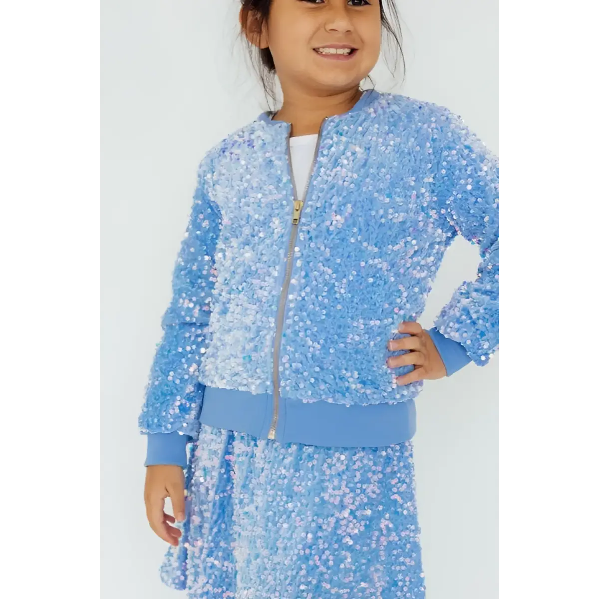 Light Blue Velvet Sequin Twirl Skirt with Shorts - Mila & Rose ®