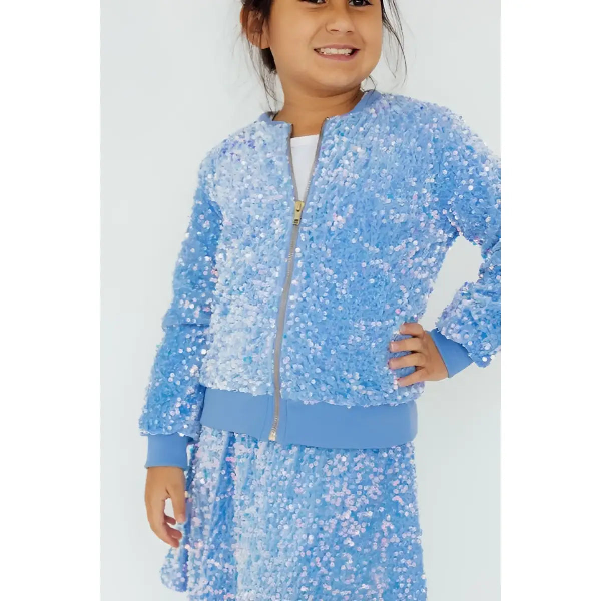 Light Blue Velvet Sequin Twirl Skirt with Shorts - Mila & Rose ®