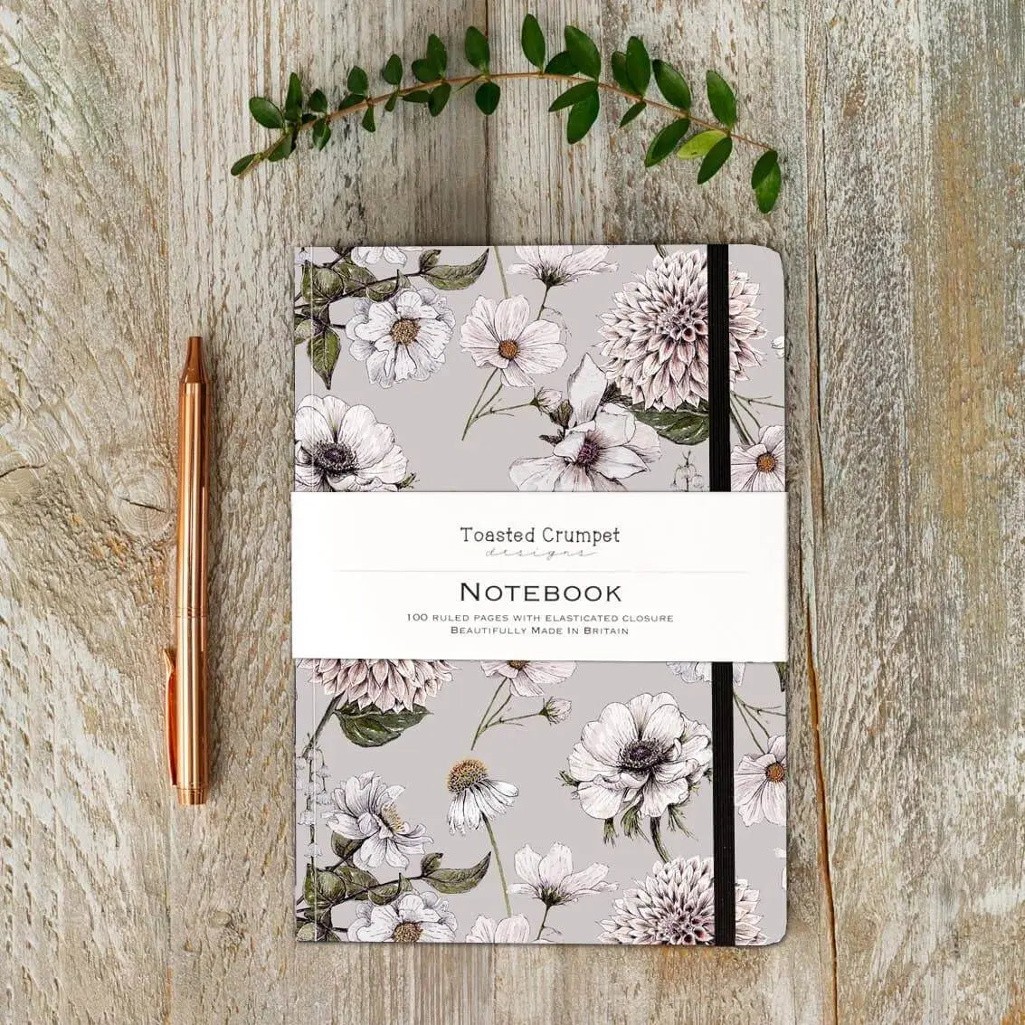 Lined Notebook Journal - White Flowers - Toasted Crumpet (US Duties Paid)