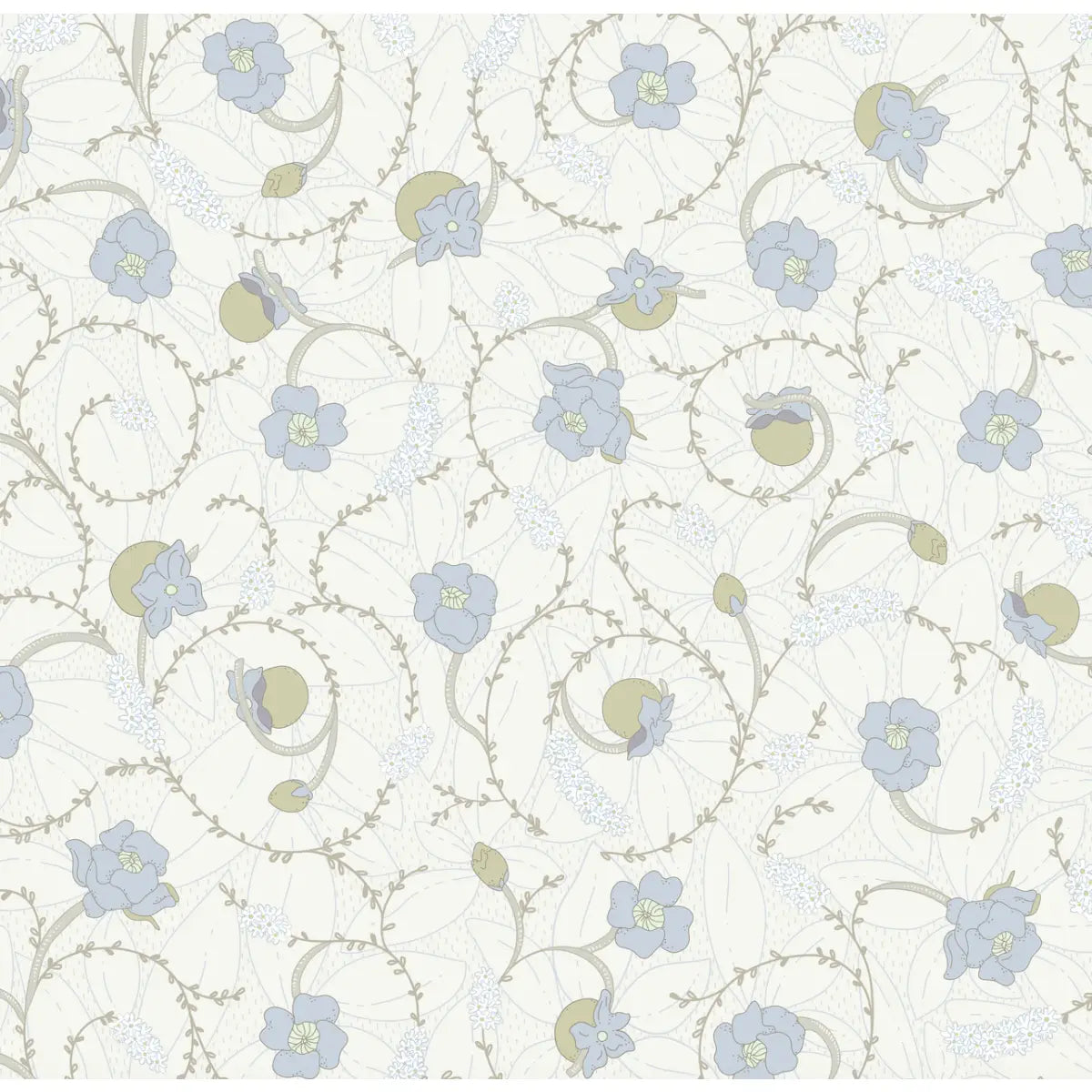 Linnea Wallpaper - Swirling Flowers - by Grateful Artsy Soul - Sample 1 foot by 1 foot / Blue - Loomwell Home Goods