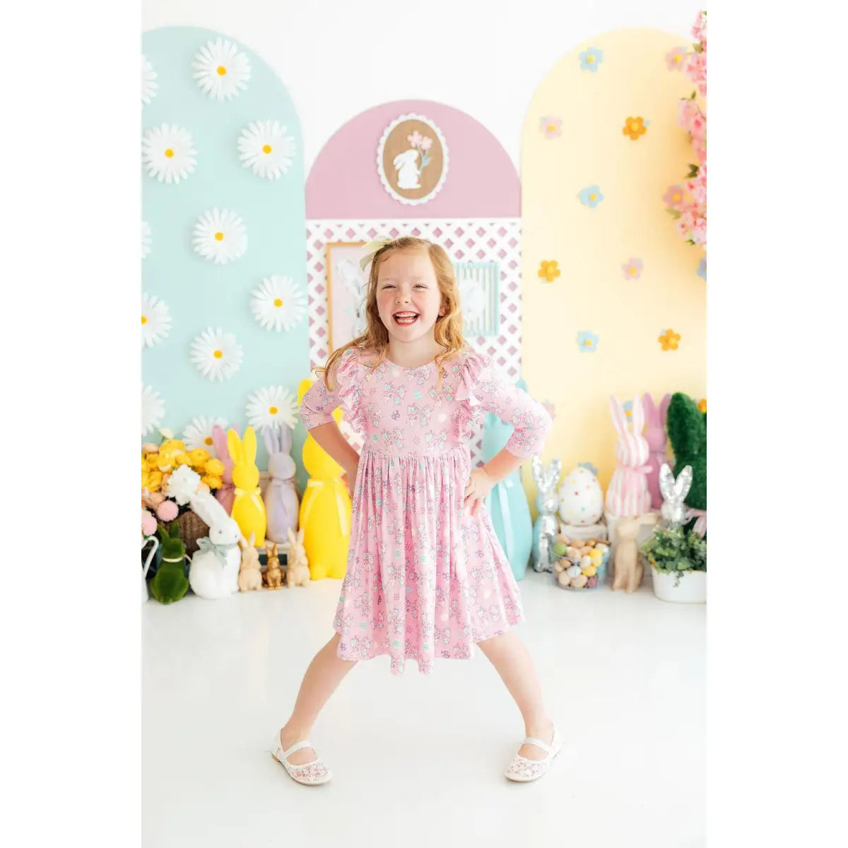 Ruffle Twirl Dress - Little Bow Peeps - Pink Bows - Mila & Rose ®