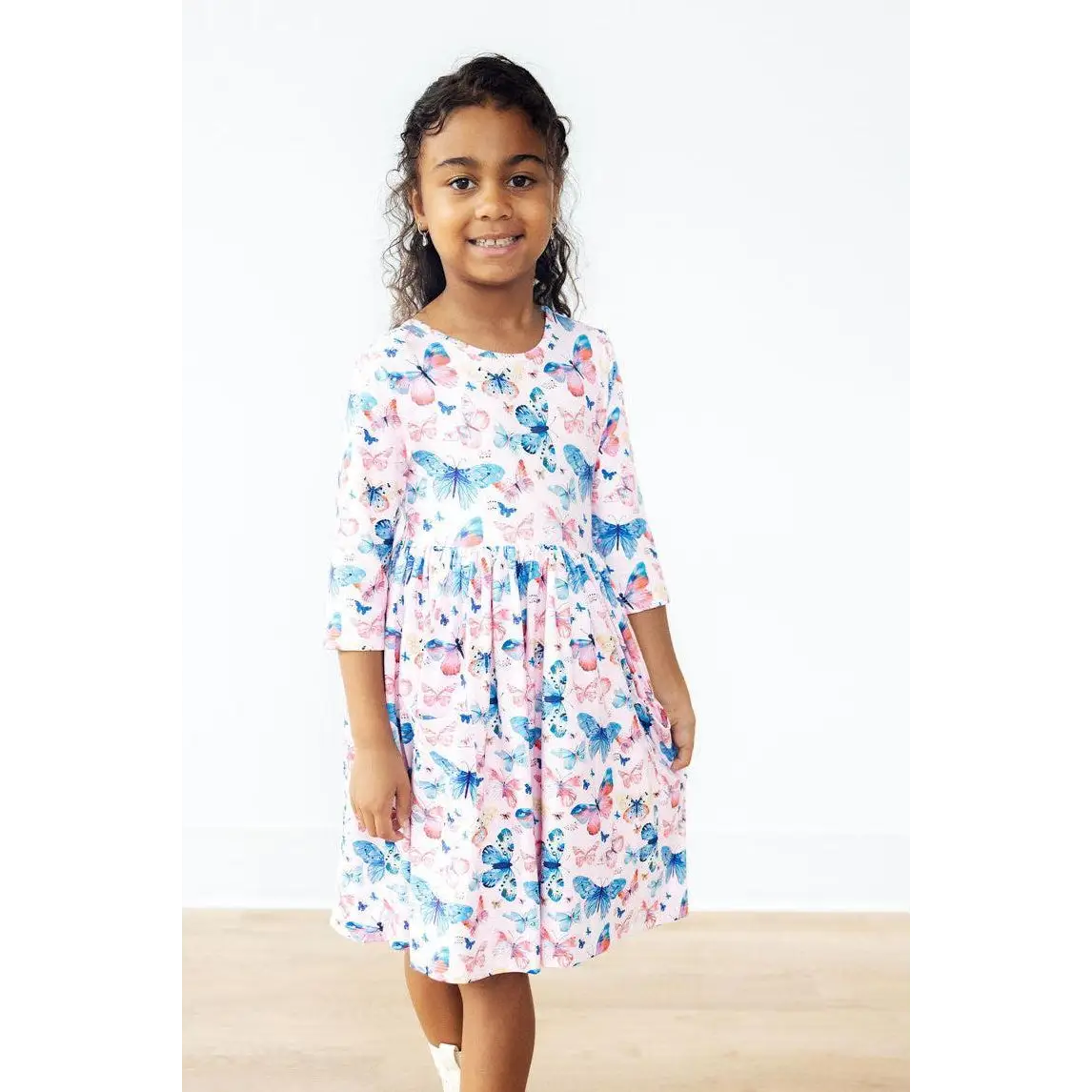 Little Flutters 3/4 Sleeve Pocket Twirl Dress - Mila & Rose ®