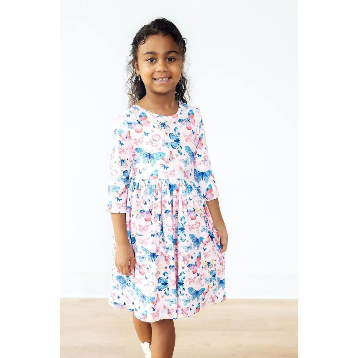 Little Flutters 3/4 Sleeve Pocket Twirl Dress - Mila & Rose ®