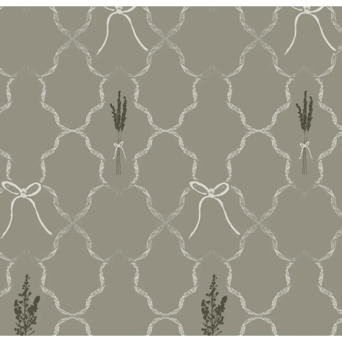Livingston Wallpaper - Lavender and Bows - by Rusky Rose by Amy - Sample 1 foot by 1 foot / Sage - Loomwell Home Goods