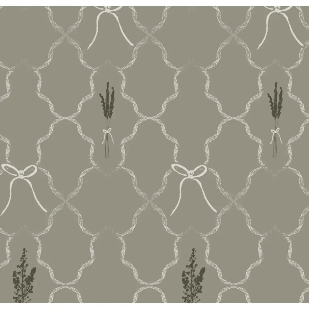 Livingston Wallpaper - Lavender and Bows - by Rusky Rose by Amy - Sample 1 foot by 1 foot / Sage - Loomwell Home Goods