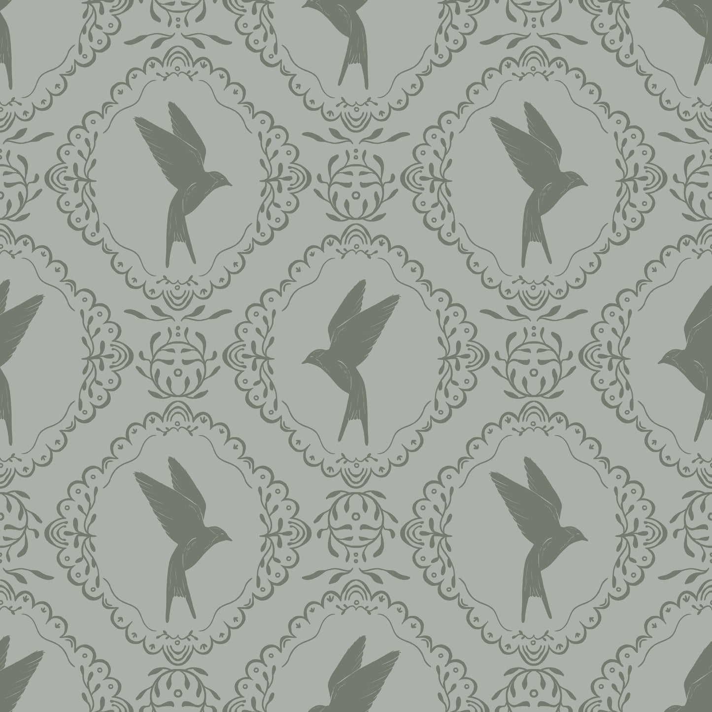 Betty Wallpaper by Zanet From Wonderland - Sample 1 foot by 1 foot / Dark Sage - Loomwell Home Goods