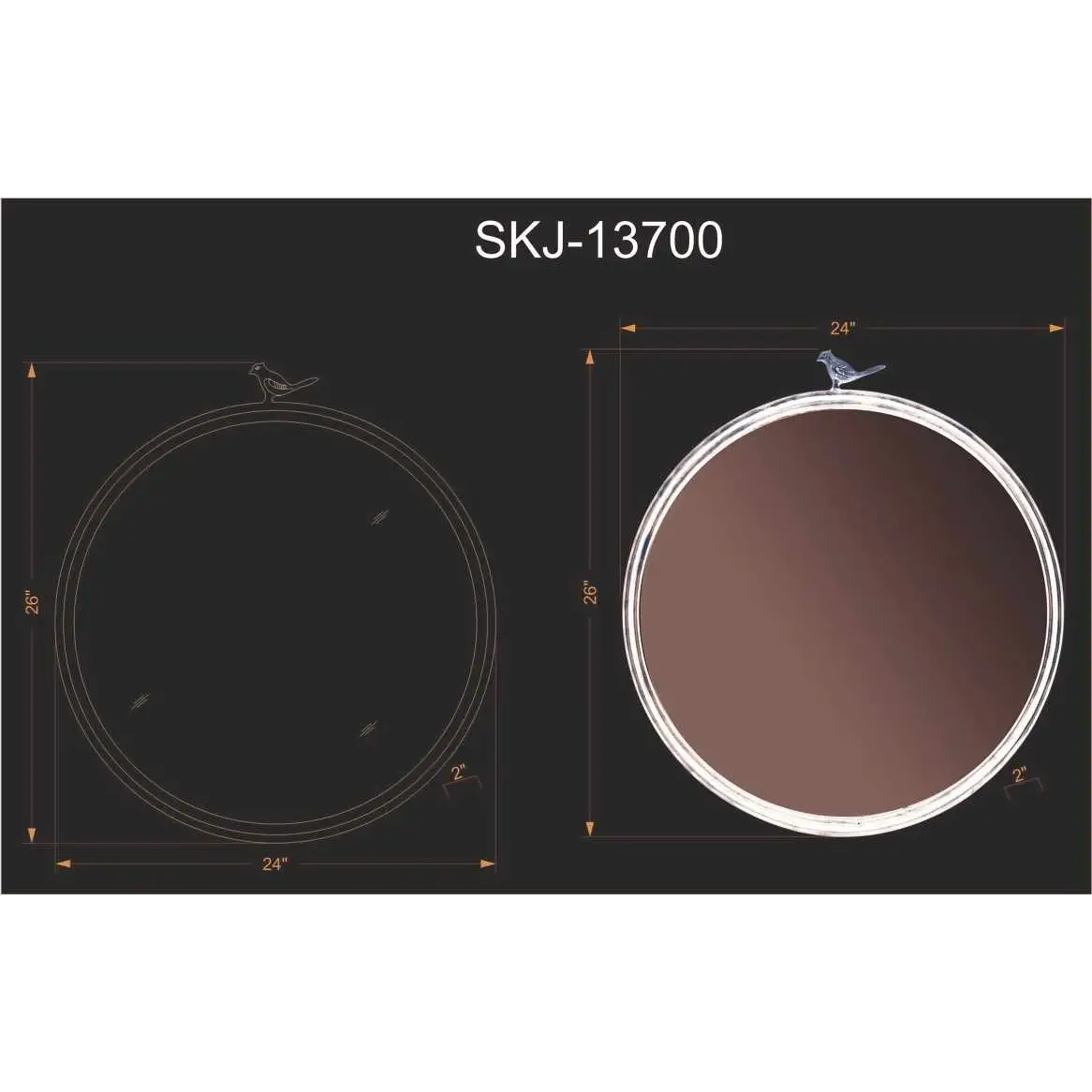 Loughlinstown Gold Frame Round Mirror - 26’’H x 24’’W Round - Boutique Rugs