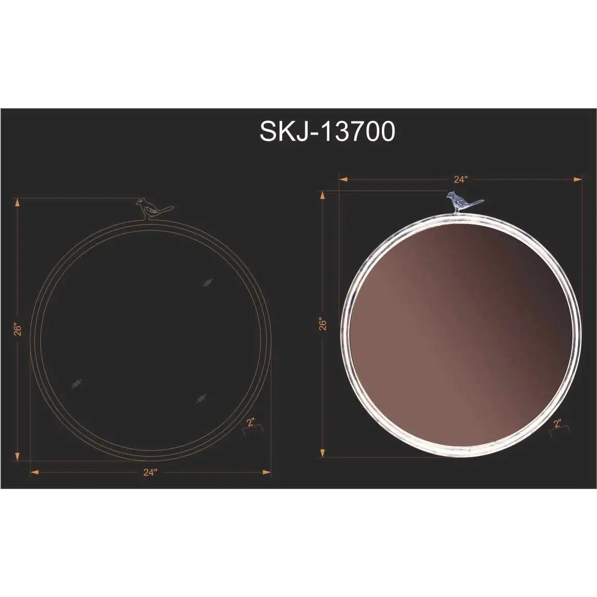 Loughlinstown Gold Frame Round Mirror - 26’’H x 24’’W Round - Boutique Rugs